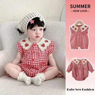 เสื้อบอดี้สูทสำหรับเด็ก 0-24 เดือน แบบสก๊อตสีแดง สไตล์เกาหลี สวมใส่ง่าย และสบายผิว