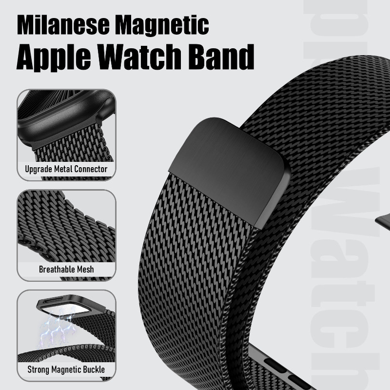 Milanese Loop สําหรับ Apple Watch Band Ultra 2 49 มม.46 มม.44 มม.45 มม.42 มม.38 มม.40 มม.41 มม.สร้อยข้อมือโลหะแม่เหล็ก iWatch Series 10 9 8 7 se 6 5 4 - รูปที่ 2