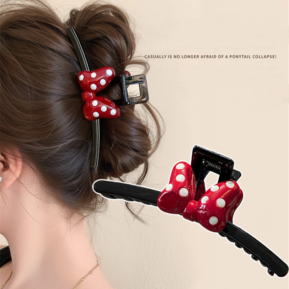 น่ารักมิกกี้โบว์สไตล์กรงเล็บผมผู้หญิงที่สง่างามขนาดใหญ่ฉลามคลิปสําหรับผมหนา