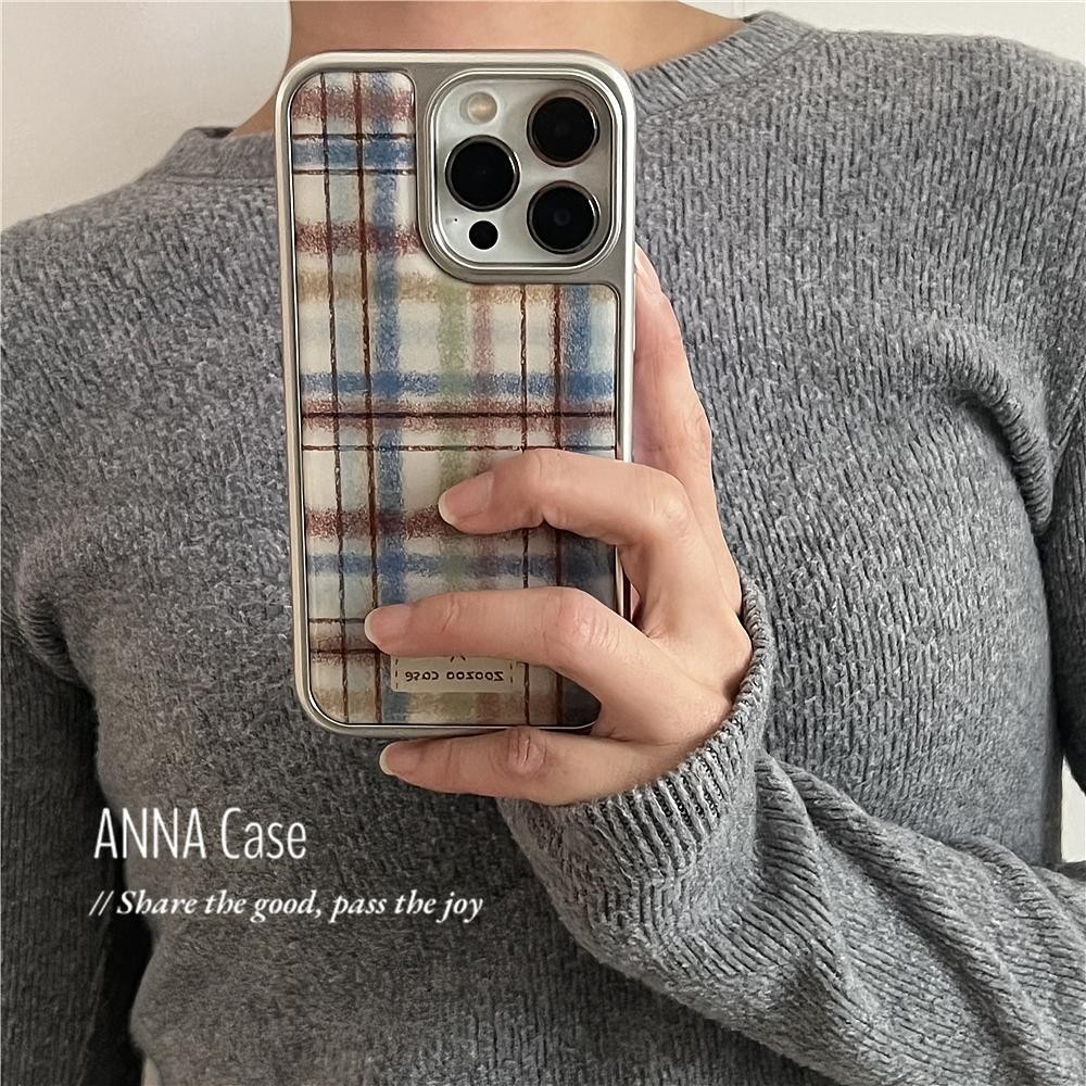 เคสโทรศัพท์ลายสก๊อตสีน้ําตาลสีฟ้า Anti-Fall สําหรับ iPhone 16 Promax 15 Promax 11 12 13 14plus 15plus 16e 16plus 16pro 15pro