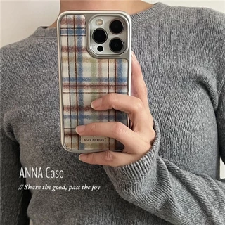 เคสโทรศัพท์ลายสก๊อตสีน้ําตาลสีฟ้า Anti-Fall สําหรับ iPhone 16 Promax 15 Promax 11 12 13 14plus 15plus 16e 16plus 16pro 15pro