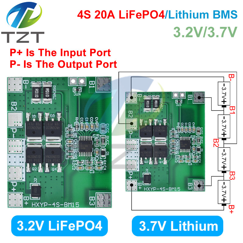 4S 12.8V 14.4V 16.8V Lifepo4 Li-ion Lipo แบตเตอรี่ลิเธียมป้องกัน 18650 BMS 14A จํากัด 20A PCB 4 เซลล