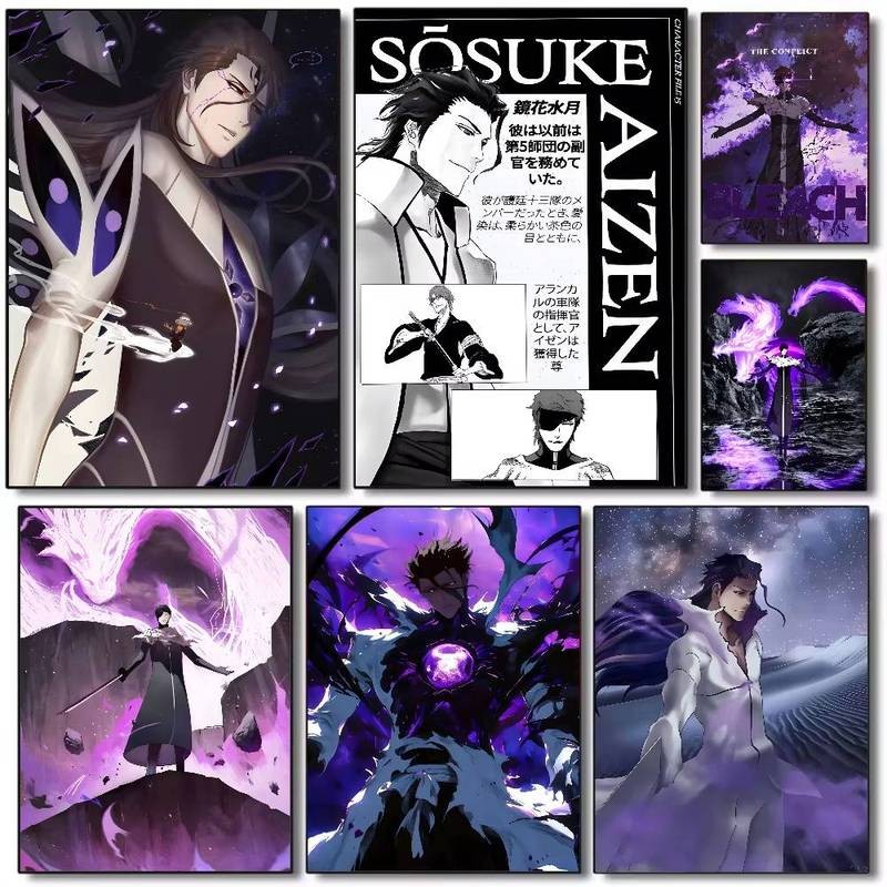 โปสเตอร์ผ้าใบ Aizen Sosuke จากอนิเมะ Bleach สำหรับตกแต่งบ้าน