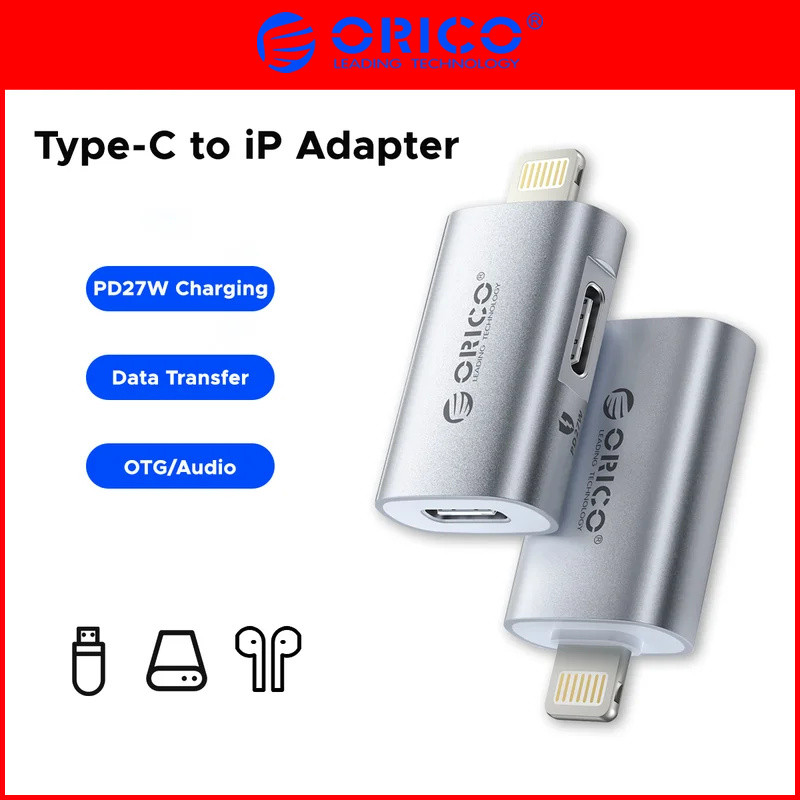 ORICO USB-C OTG Adapter (การชาร์จ 27W/ข้อมูล/เสียง) เข้ากันได้กับ iPhone, iPad, AirPods, แท็บเล็ต