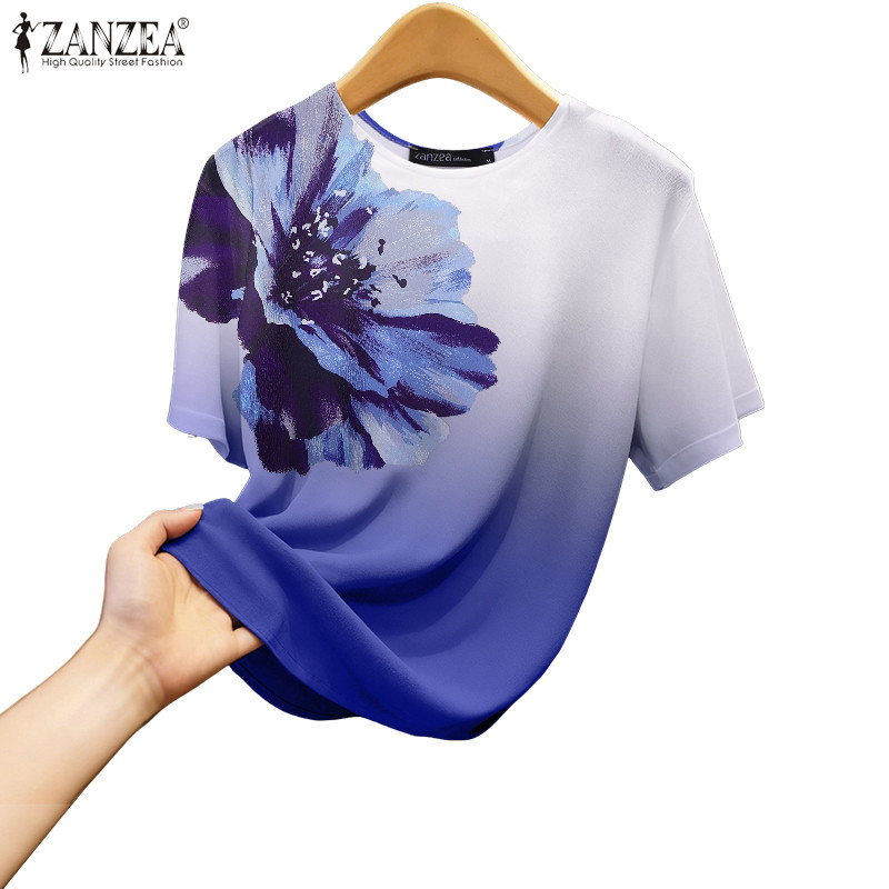ZANZEA เสื้อบราเชอร์แขนสั้น พิมพ์ลายสวยงาม สำหรับผู้หญิง ในสไตล์แฟชัน
