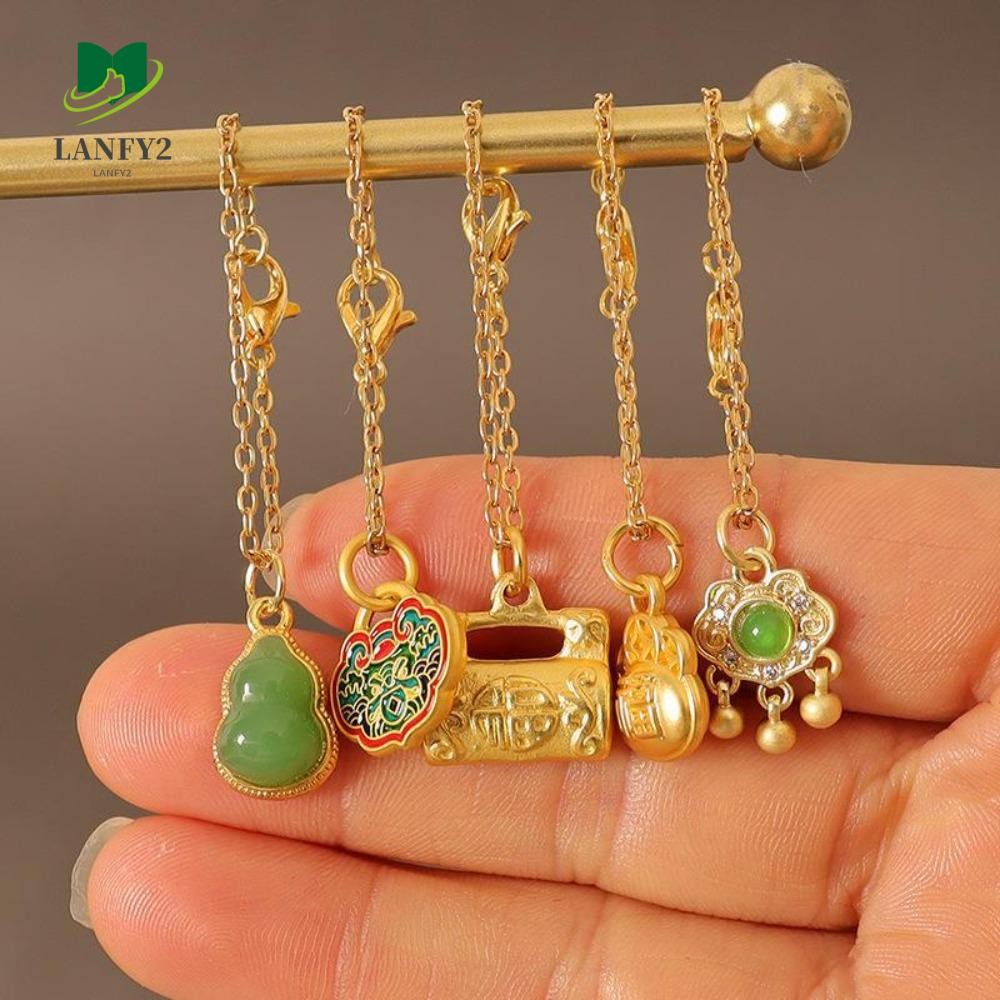 ALANFY สร้อยคอจําลองขนาดเล็ก, 1/6 Blessing Mini BJD หยกหัวเข็มขัดสร้อยคอ,ยืนยาวล็อคความงามจีนแต่งตัว