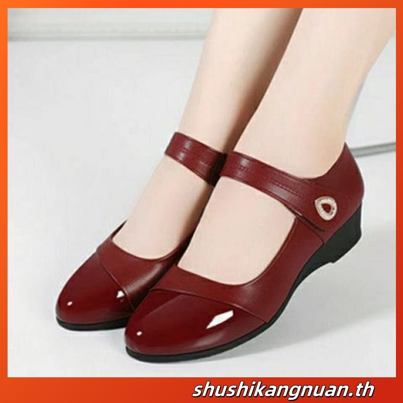minxshoes รองเท้า minx รองเท้าชั้นเดียวส้นกลางแบบใหม่หนังนิ่มพื้นนิ่มสำหรับคุณแม่รองเท้าหนังผู้หญิงเ