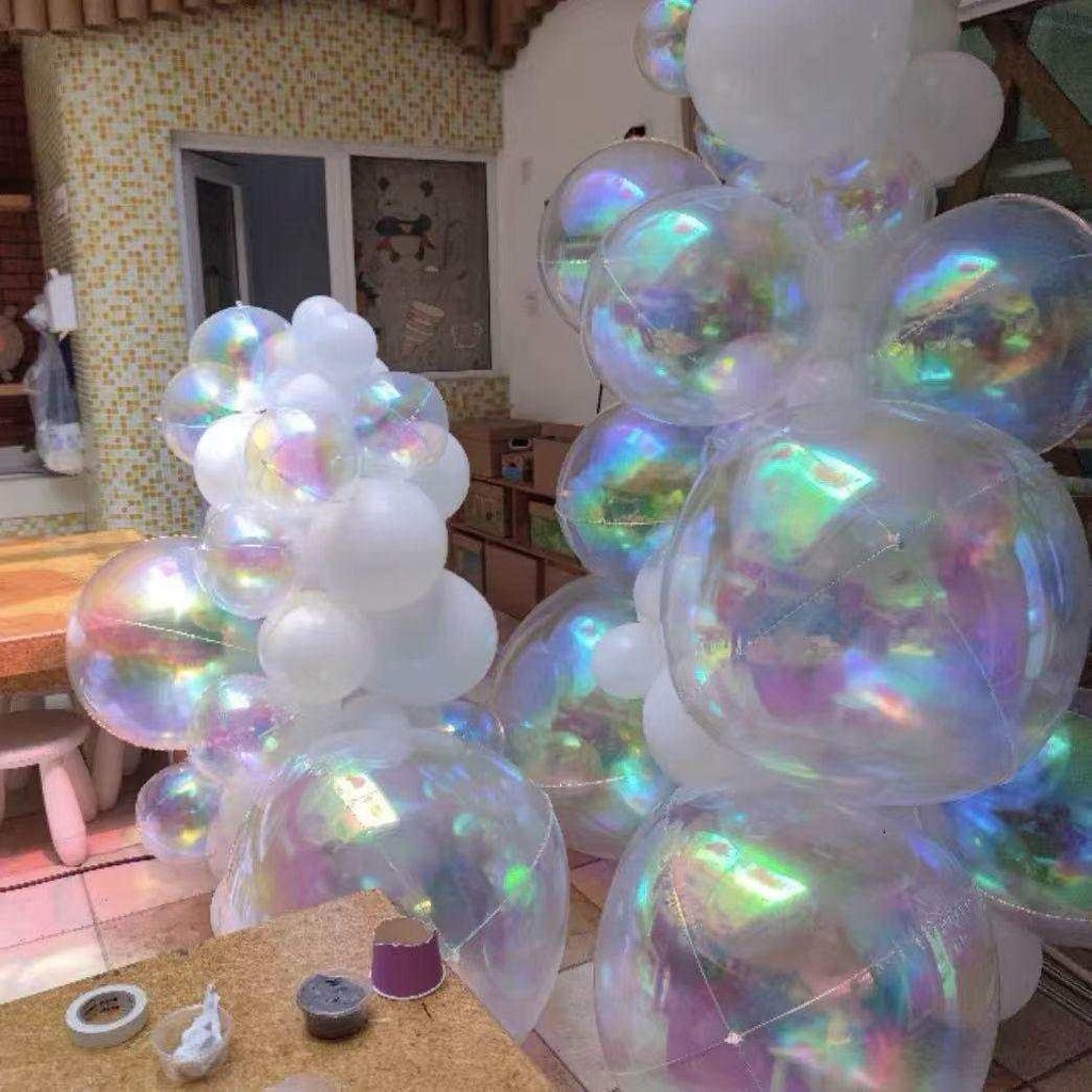 12 ชิ้น 4d Iridescent ฟอยล์บอลลูน 22 12 10 โปร่งใสรอบ 4d Helium บอลลูน Mermaids วันเกิดงานแต่งงาน Baby Shower Decor