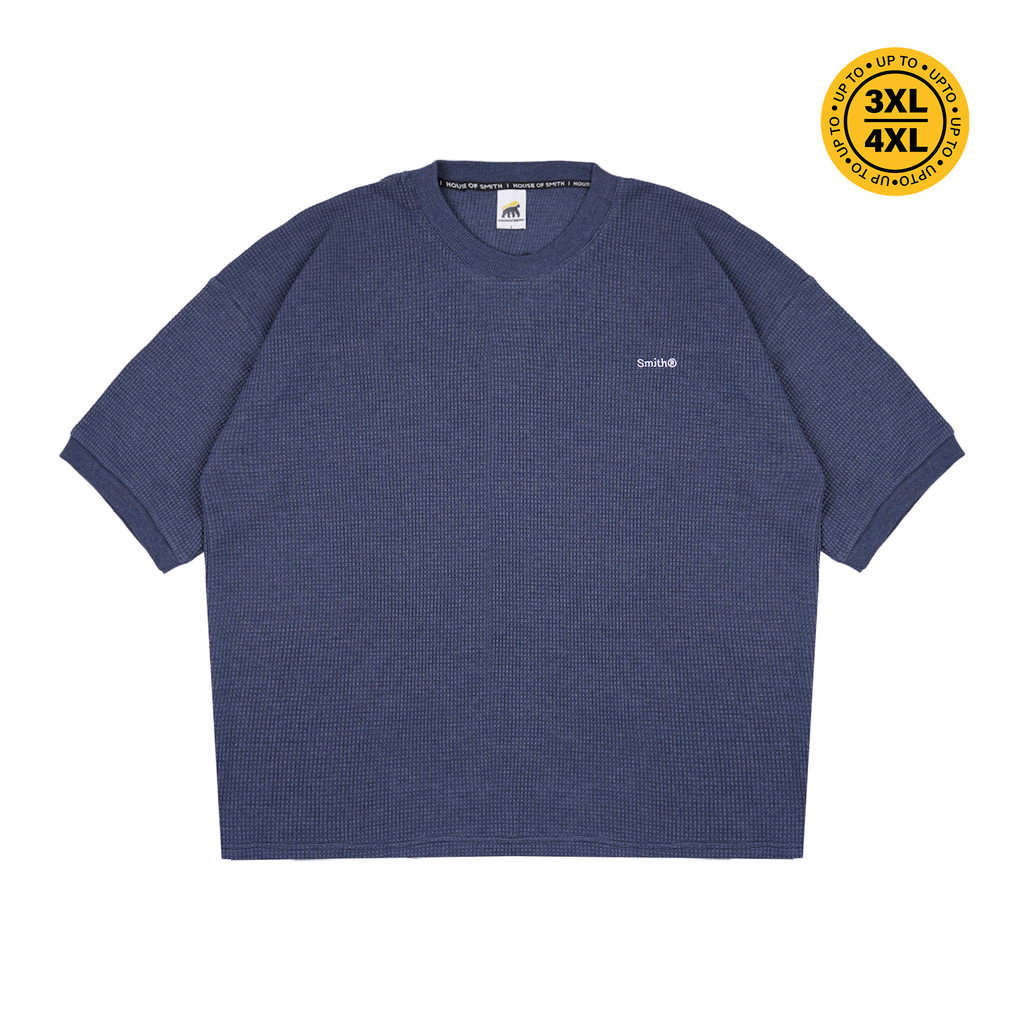 House of Smith Mens Boxy T-Shirt - Gritte Waffle Knit Boxy Tshirt Navy - Boxy T Shirt