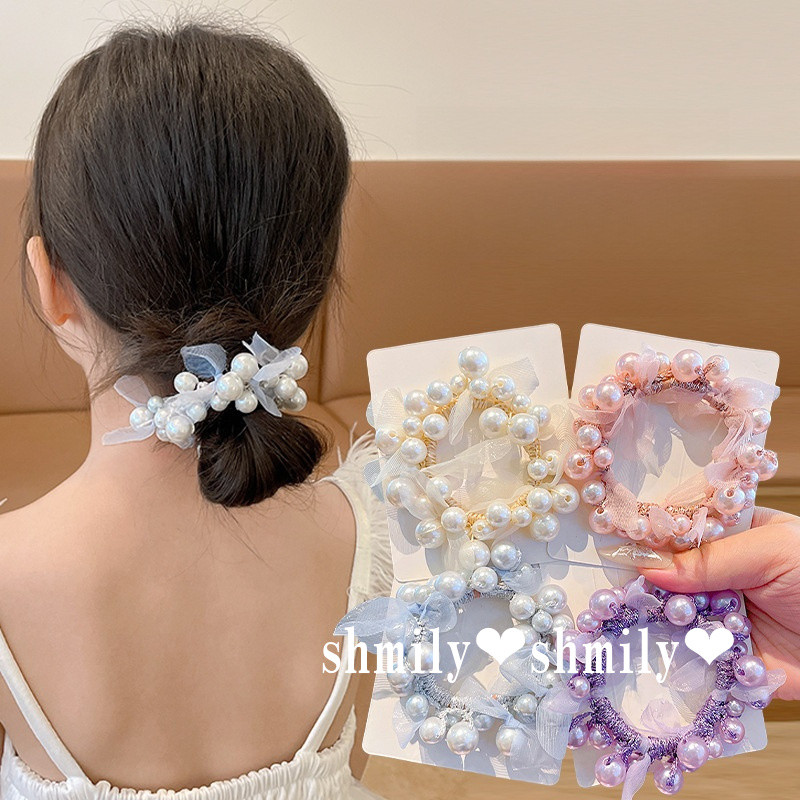 Simple All-Match Pearl แหวนผมยืดหยุ่นสูงยางรัดผมหางม้าสูงเชือกผมหัวเชือก Scrunchy แหวน