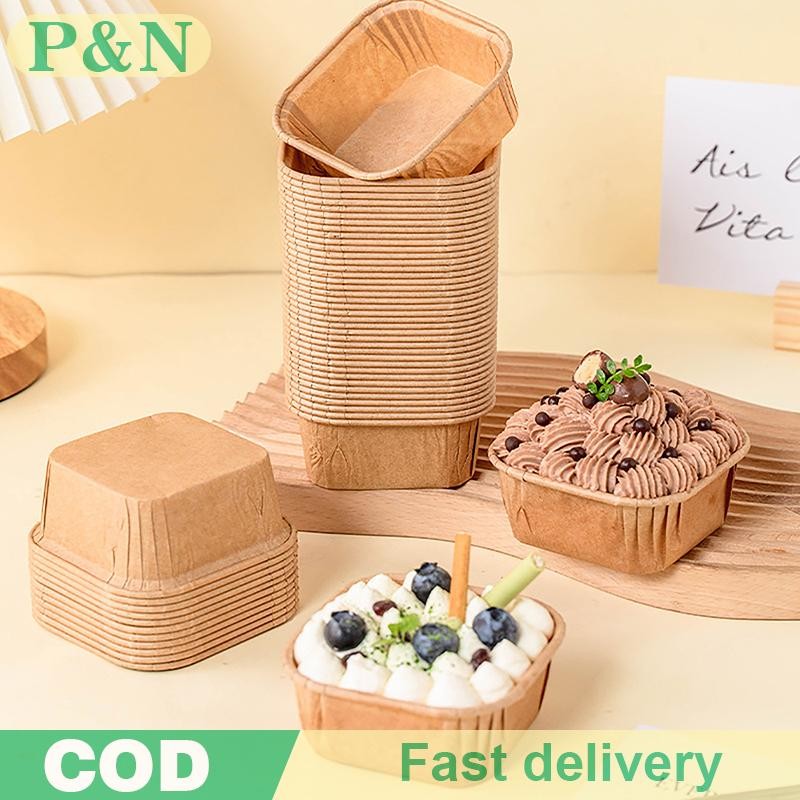[P&N] 50 ชิ้น/เซ็ตแม่พิมพ์เค้กรูปร่างสี่เหลี่ยมกระทะขนมปังเค้กแม่พิมพ์มัฟฟินคัพเค้กถ้วยกระดาษคัพเค้กซับอบมัฟฟินเค้กถ้วย [cod]