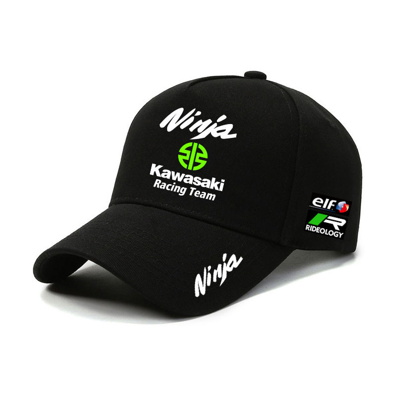 KAWASAKI คาวาซากิรถจักรยานยนต์พัดลมสไตล์หมวกเบสบอลปรับด้วยโลโก้รถจักรยานยนต์สําหรับผู้ชายและผู้หญิง 