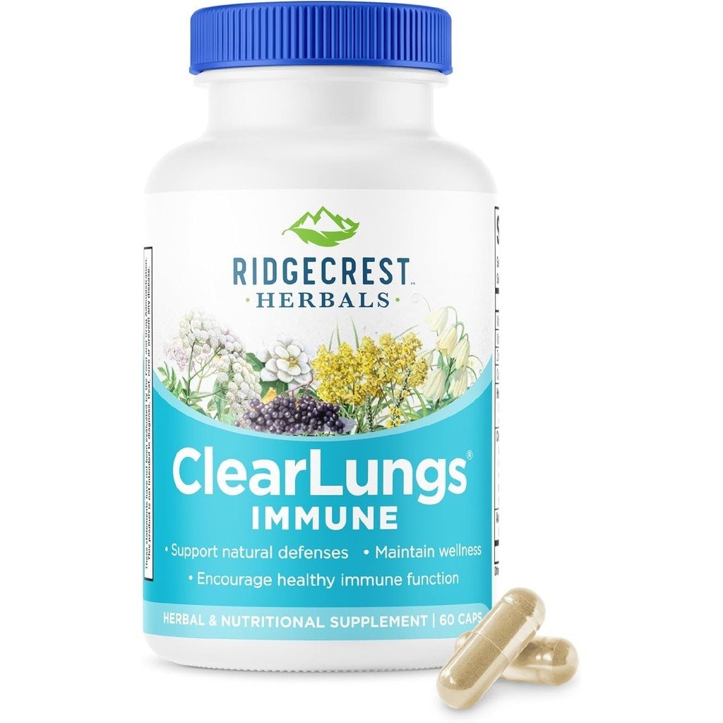 Ridgecrest Herbals ClearLungs Immune, Lung Support with Mullein, Elderberry, Zinc, Vitamin C, Vitami