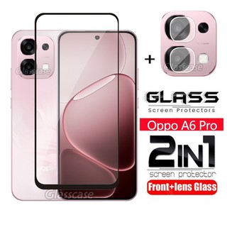 2 in 1 ป้องกันหน้าจอกระจกนิรภัยฟิล์มสําหรับOppo A6 x Pro A6x A6t A6c A6s A6Pro A6tPro A6i OppoA6 OppoA6Proคลุมทั้งหมดฟิล์มด้านหน้าป้องกันหน้าจอกระจกกลับเลนส์กล้อง