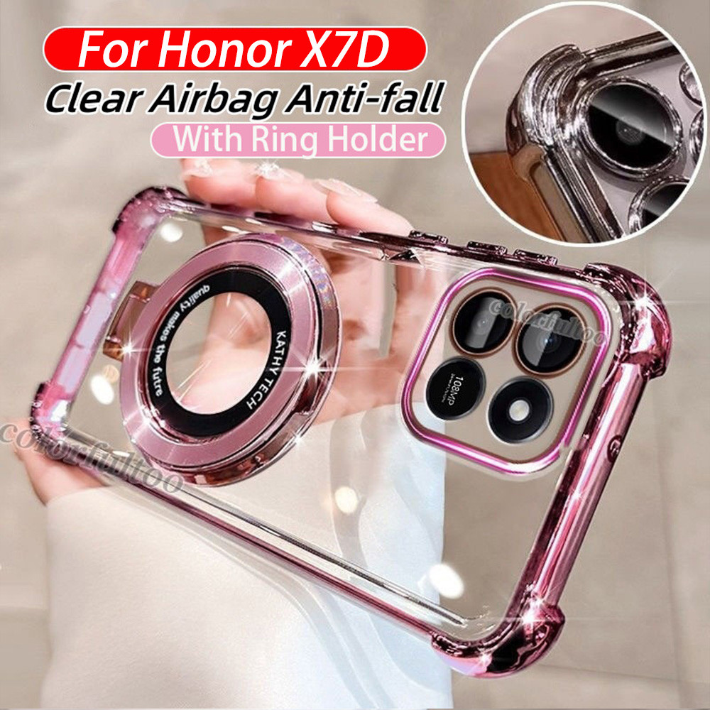 Honor X7Dปลอกอ่อนสําหรับHonor X7D X7 DM 7D HonorX7D 4G 5G Clear Jellyกันกระแทกพร้อมขาตั้งแม่เหล็กผู้ถือหนาถุงลมนิรภัยกันชนฝาครอบโทรศัพท์