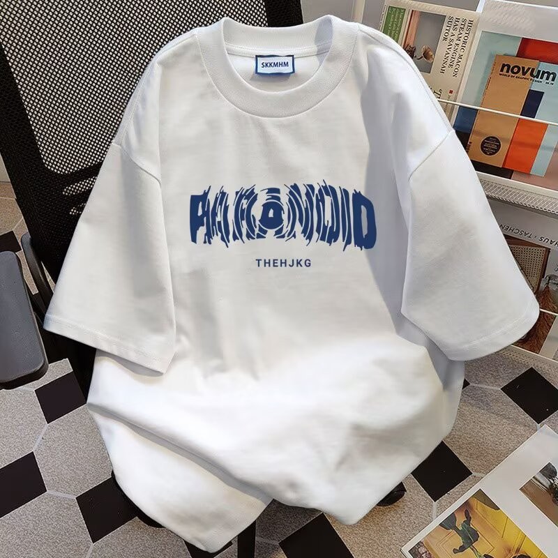 2025 NEW 2025 Hong Kong Style Loose Original Design Printed Five-Sleeve T-Shirt Men's Ins Top Inner 