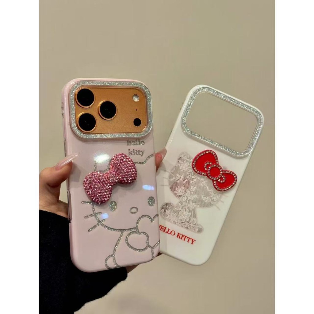 Hollow Glitter Lace Holding Heart Bow Cat เหมาะสําหรับ iphone17promax Apple 16 เคสโทรศัพท์ 15