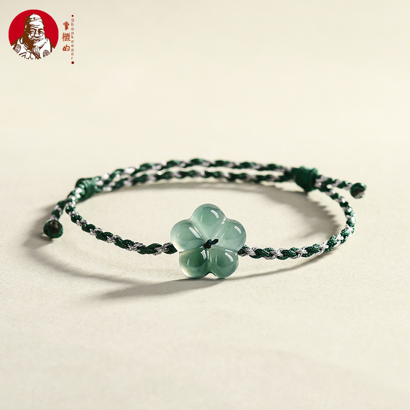 สร้อยข้อมือหยกสีฟ้าและสีพีช ทำมือสำหรับผู้ชายและผู้หญิง แบบคู่