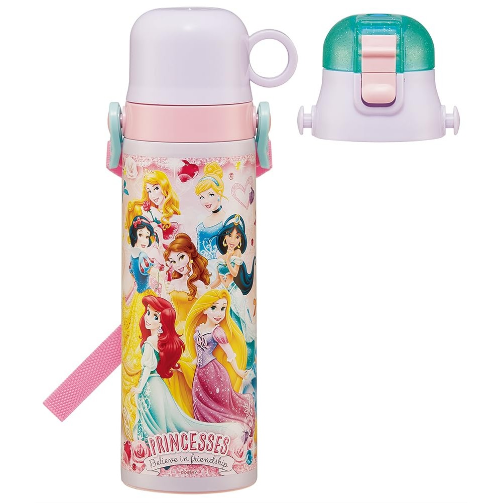 Skater 2-way Stainless Steel Water Bottle for Kids, Direct Drink 580ml, Cup Drink 570ml, Disney Prin