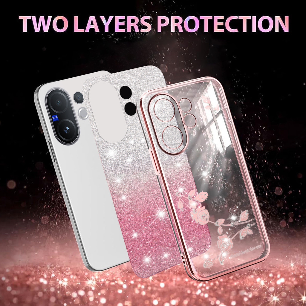 YYN สําหรับ Vivo V60 5G ปลอกไฟฟ้าไล่โทนสี Rhinestone ดอกไม้กันกระแทกเคสโทรศัพท์ฝาครอบ - รูปที่ 4