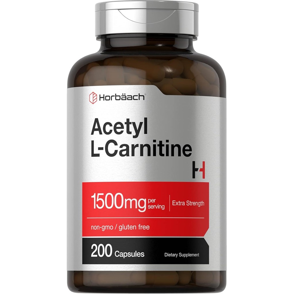 Horbäach Acetyl L-Carnitine 1500mg | 200 Capsules | Extra Strength Supplement | Non-GMO & Gluten Fre