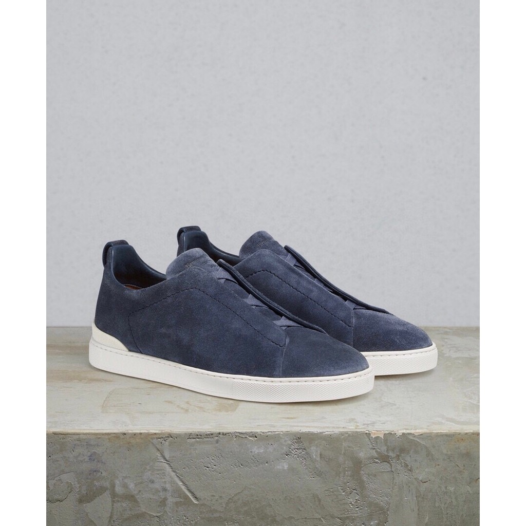 Zegna รองเท้าหนังแกะTriple-Stitch สำหรับผู้ชาย รองเท้าลำลองยืดหยุ่น