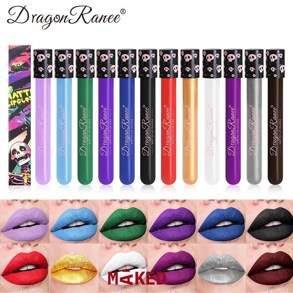 DRAGON RANEE Skull Lip Glaze Matte Finish ลิปสติกฮาโลวีน Retro Vampire Lip Oil ลิปสติกร้อน Lacquer T