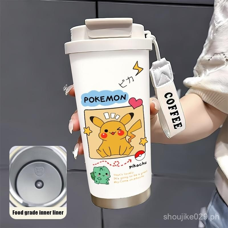 High-end 530ml ฟางสํานักงานฉนวนถ้วยถ้วยน้ําแบบพกพา home compact Pikachu โปสเตอร์การ์ตูนออกแบบเหมาะสํ