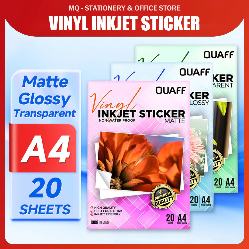 Quaffin Inkjet Sticker A4 (Glossy Matte Transparent ) 20แผ่น