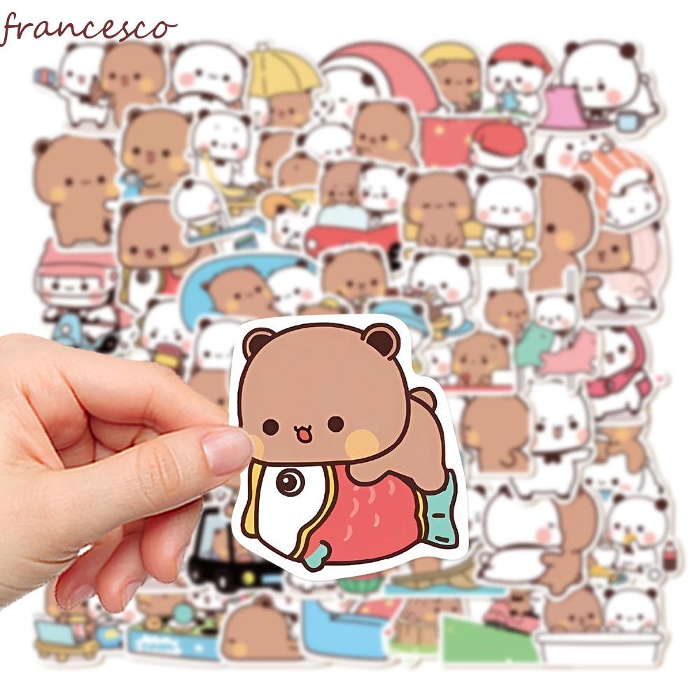 FRANCESCO 50 แผ่น/เซ็ตการ์ตูนหมีและสติ๊กเกอร์แพนด้า, กันน้ําแพนด้าน่ารักหมีและสติ๊กเกอร์แพนด้า, PVC 
