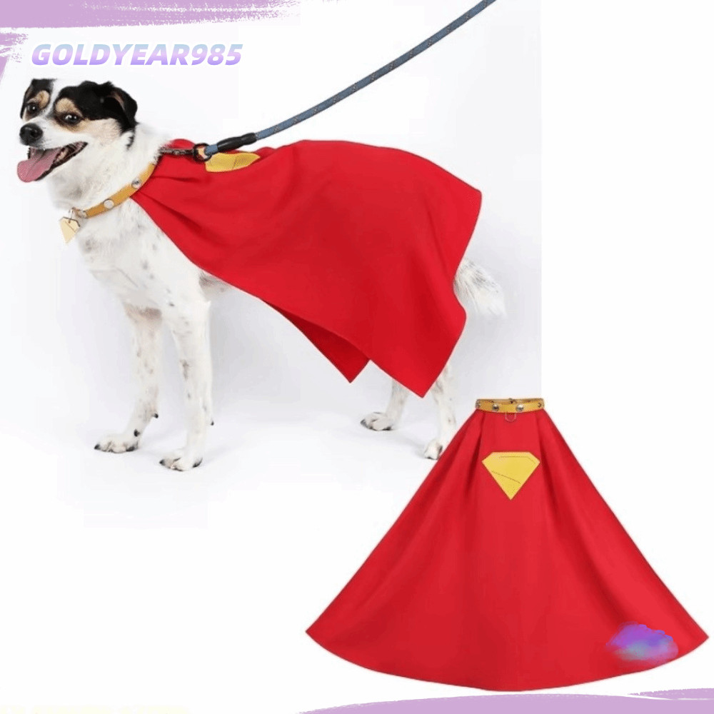 GOLDYEAR985 ชุดสุนัขซูเปอร์ฮีโร่พร้อมเสื้อคลุมสีแดงนุ่ม Superdog Krypto เครื่องแต่งกาย, แท็กพิมพ์ Su