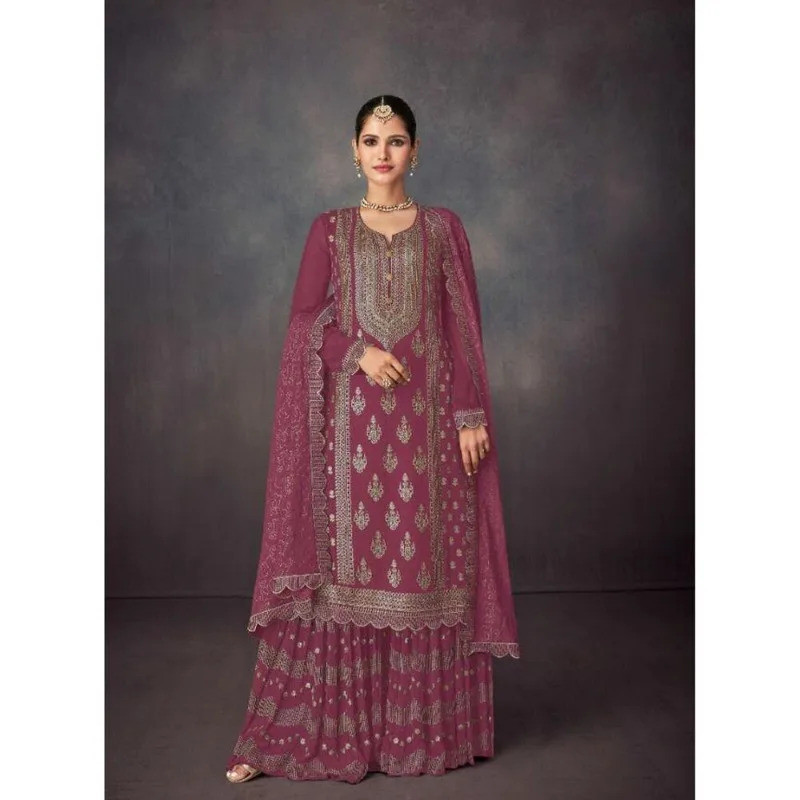 Georgette Indian Pakistani Style Kamez Plazzo Suit Ready To Wear Sharara Dress