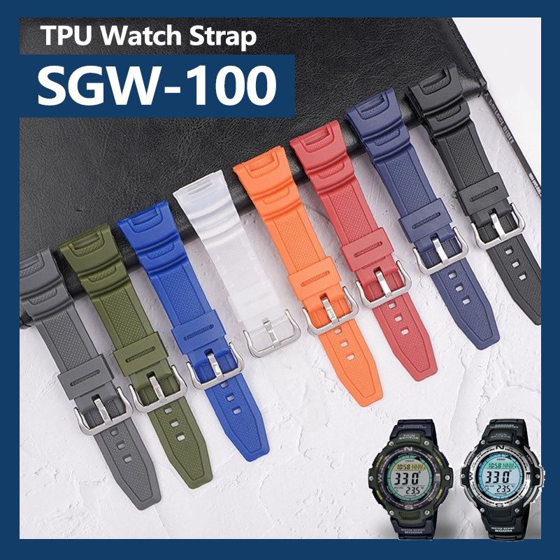 TPU สายนาฬิกาซิลิโคนสําหรับ SGW-100 SGW-100-1V SGW-100-1VDF ยางเรซิ่นสายนาฬิกาสร้อยข้อมือสําหรับชายก