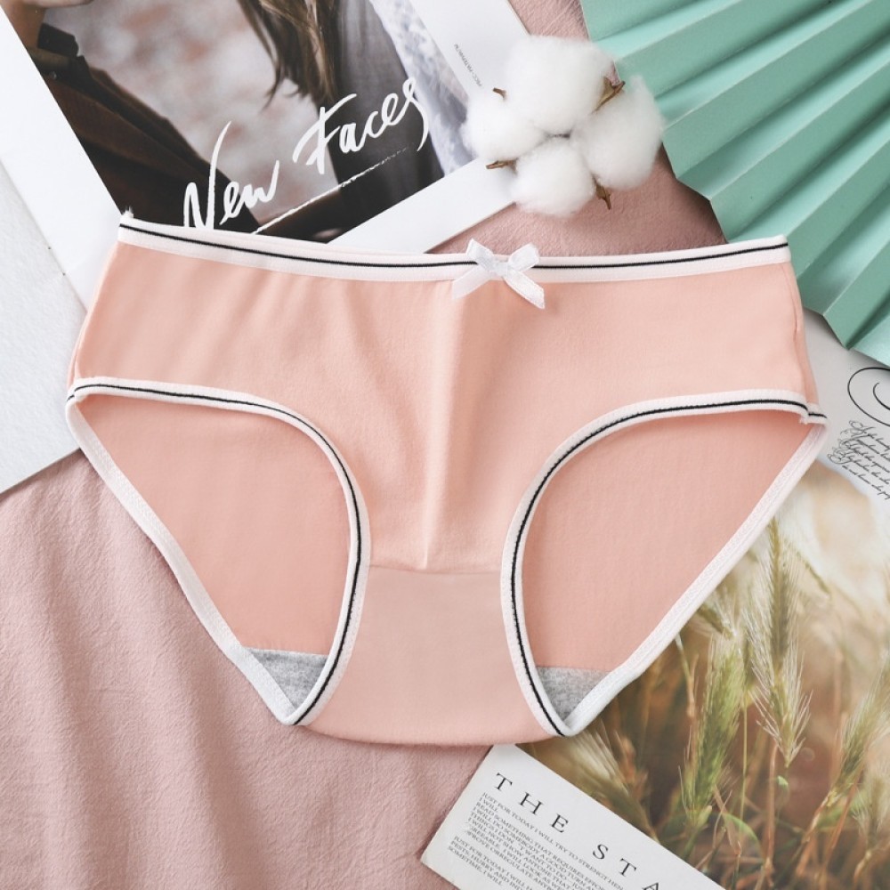 ามร่วมมือ B02กางเกงในผู้หญิงสไตล์เกาหลีผู้หญิงสีทึบระบายอากาศได้ดีกางเกงขาสั้นสามเหลี่ยมผู้หญิงสาวญี