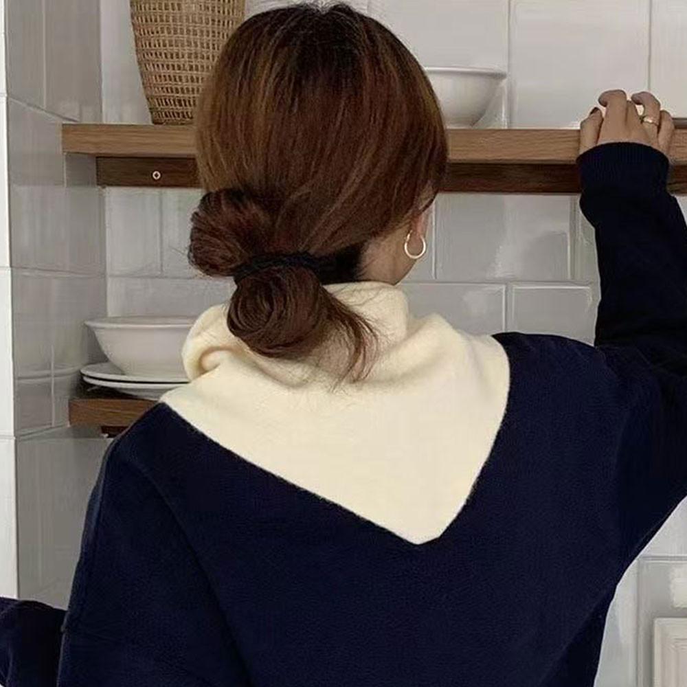 ✈️【การจัดส่งสินค้า 24 ชั่วโมง】ผ้าพันคออบอุ่นถักสีทึบ แบบสามเหลี่ยม สำหรับคล้องคอหรือคลุมไหล่ - รูปที่ 5