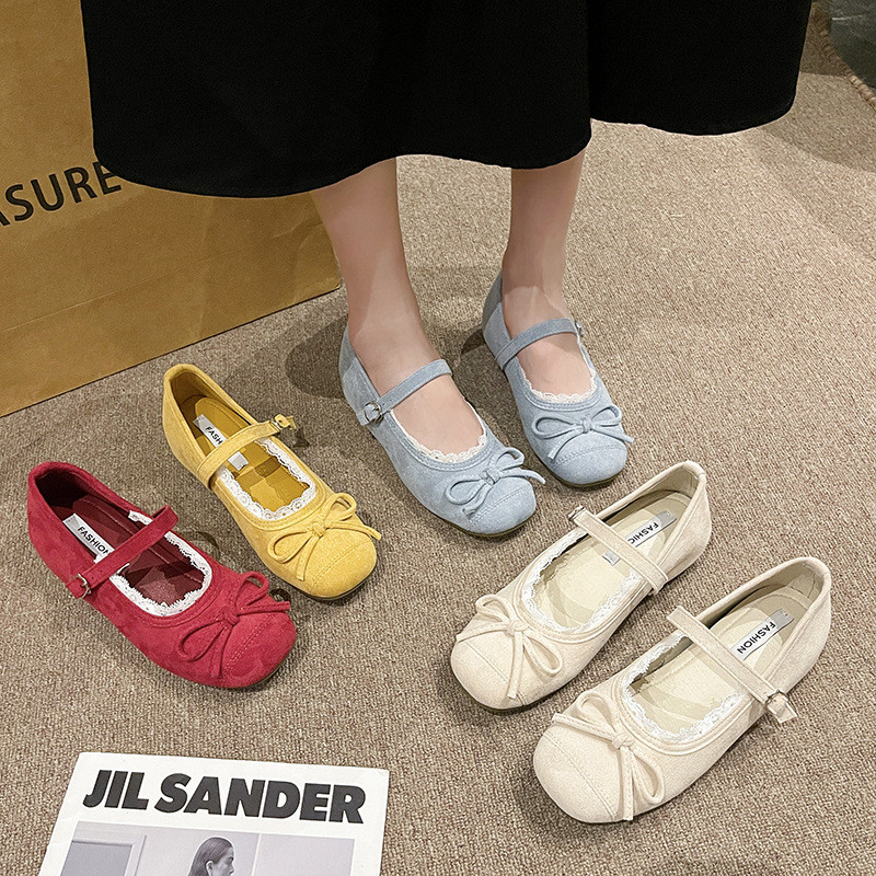 WALKING 👟 รองเท้าแมรี่เจนผู้หญิงสุดเก๋  ตกแต่งโบว์ สไตล์บัลเล่ต์ รองเท้าส้นแบนสำหรับผู้หญิง