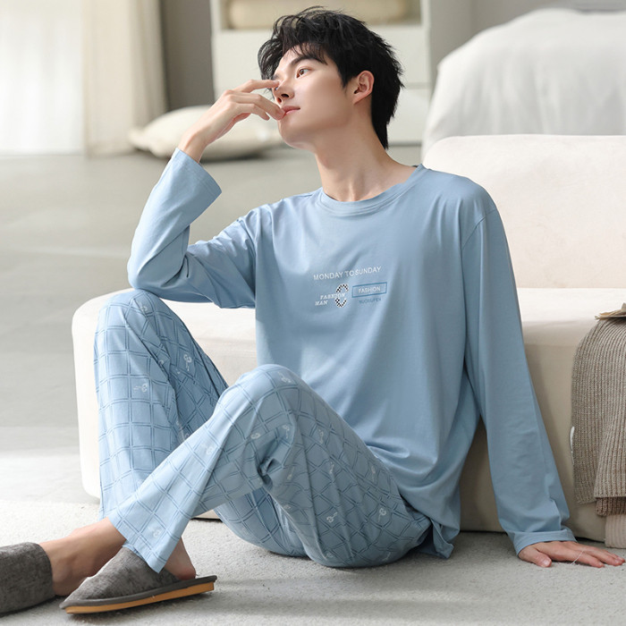 ชุดนอนผู้ชายขนาดบวก ผ้าฝ้ายแขนยาว สำหรับฤดูใบไม้ร่วงและฤดูหนาว สวมใส่ง่ายและสบาย - รูปที่ 4