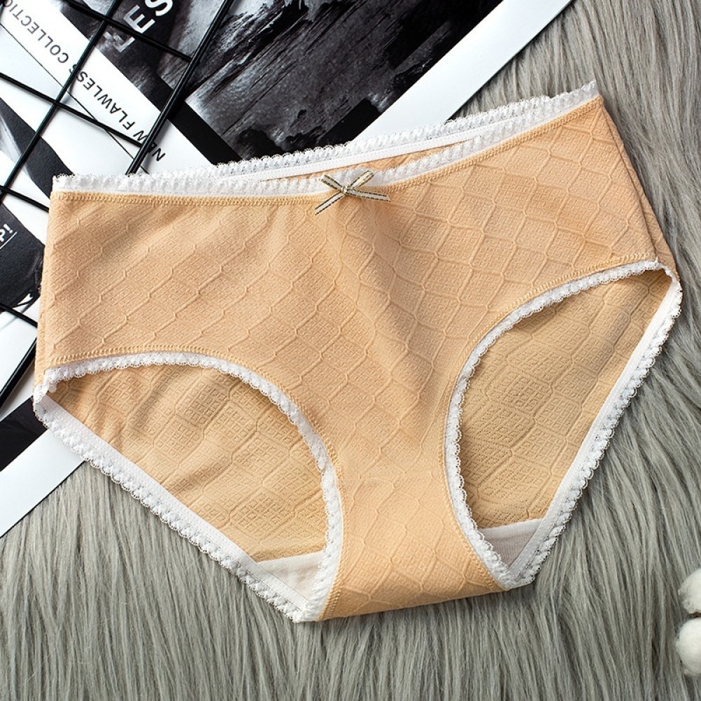 ใหม่ ผู้หญิงลูกไม้ jacquard กางเกงชั้นในเอวกลางผ้าฝ้ายระบายอากาศกางเกงด้านล่างกางเกงสบายสไตล์ญี่ปุ่น