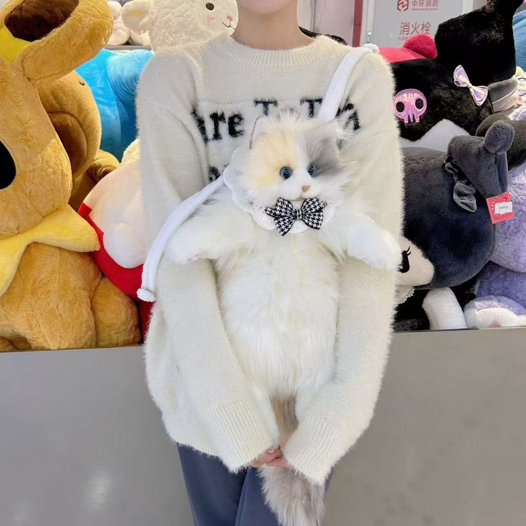 จําลอง Sanhua Cat Muppet Cat Plush Muppet Kitty กระเป๋าเป้สะพายหลังตุ๊กตาแมวตุ๊กตาสาวของเล่นของขวัญ