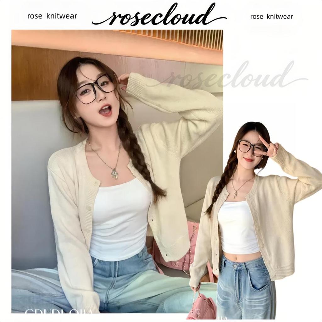 🌟rosecloud🌟8 สีเสื้อคลุมคาร์ดิแกนถักนิตติ้งผู้หญิงเสื้อไหมพรมแขนยาวกันหนาวผ้านุ่มใส่สบายฟรีไซส์==+