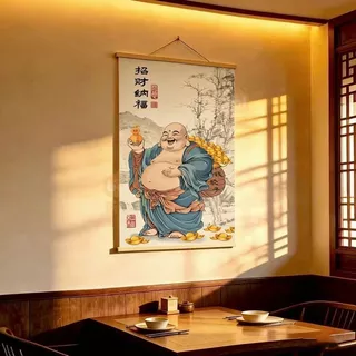 2026 ภาพวาด Big Belly Maitreya ภาพวาด Maitreya พระพุทธรูปเงิน Fortune ห้องนั่งเล่น Entrance sy ชาพื้นหลังตกแต่งผนัง