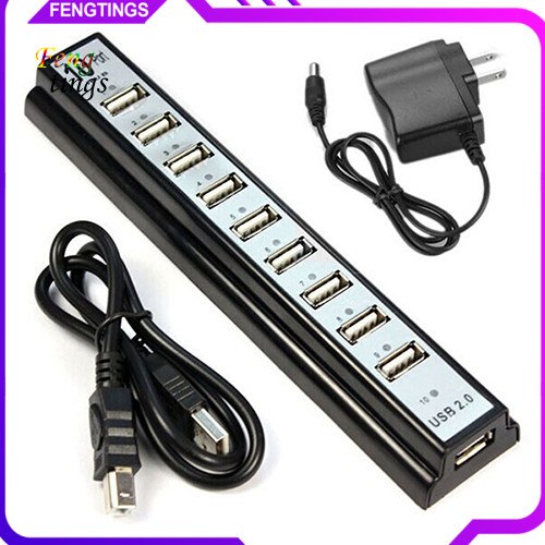 [Ft] 10 พอร์ต Hi-Speed USB 20 Hub Splitter + US Power Adapter สําหรับคอมพิวเตอร์แล็ปท็อปพีซี