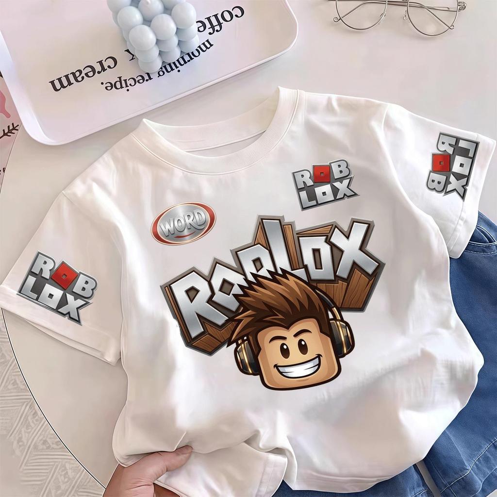 (ส่งเร็ว 24 ชม.)ชุดเซ็ตเสื้อยืดเด็กคอกลมพิมพ์ลาย ROBLOX สุดฮิตฤดูร้อนปี 2026 สำหรับเด็กอายุ 3-14 ปี ขนาด 90-160 ซม. สินค