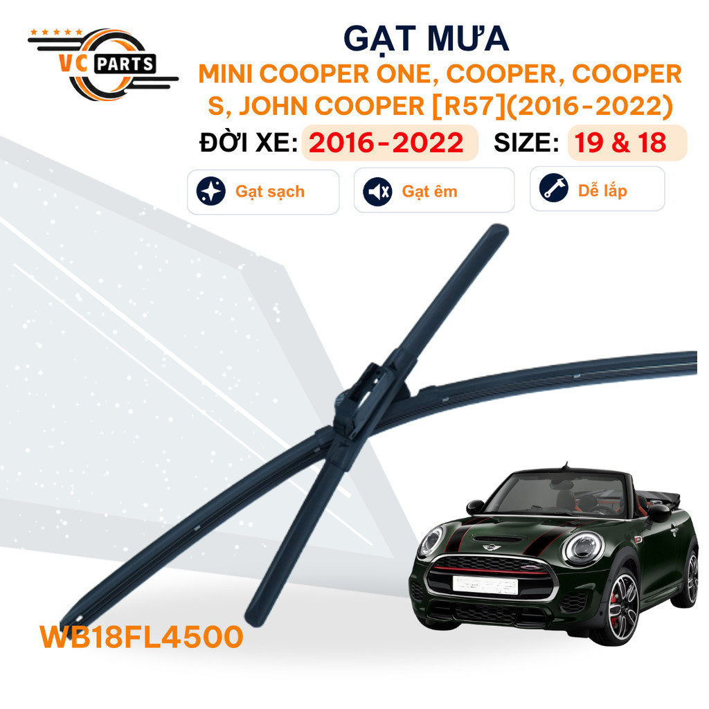 Schaaffle Soft Body Wipers ขนาด 19 & 18 สําหรับ MINI COOPER ONE, COOPER, COOPER S, JOHN COOPER