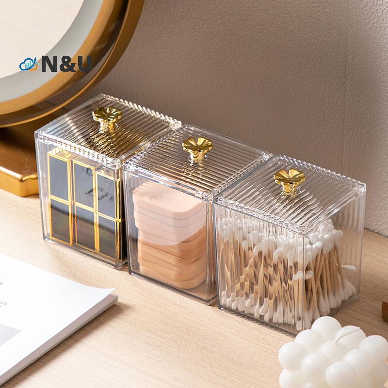 N&U แต่งหน้า Organizer ห้องน้ํา Jar สําลี Swab Storage Square คอนเทนเนอร์ผ้าฝ้ายพัฟกล่องเก็บเครื่องสําอางค์กล่องผ้าฝ้าย