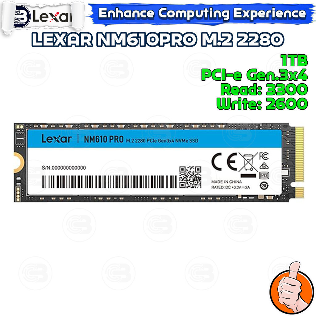 [CoolBlasterThai] LEXAR NM610 PRO SSD M.2 2280 NVMe PCIe GEN3x4 1TB (เอสเอสดี)