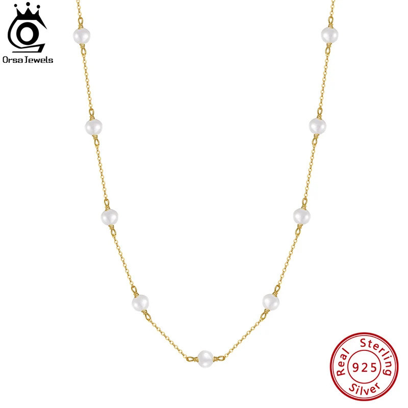 ORSA JEWELS 925 เงินสเตอร์ลิงธรรมชาติ Baroque Pearl Choker สร้อยคอผู้หญิง Handmade 14K Gold Chain สร