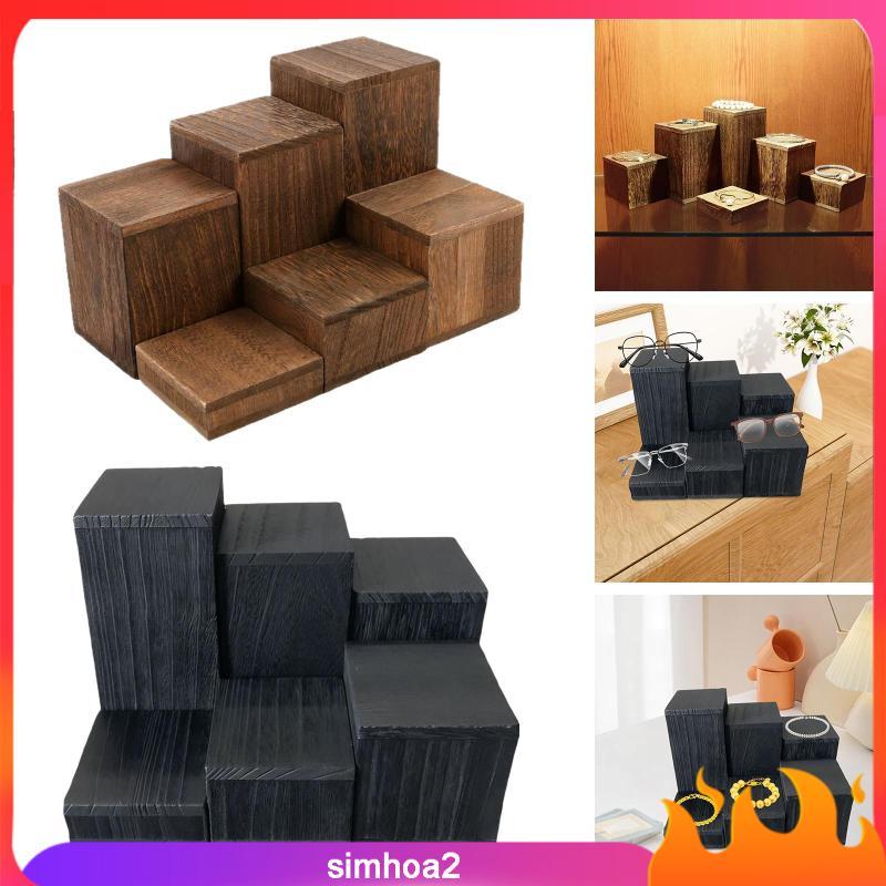[Simhoa2] 6 ชิ้นรูปขาตั้งจอแสดงผลไม้สแควร์ Risers ตกแต่งขาตั้งจอแสดงผลชั้นเก็บ Rustic ชั้นวางขนมหัตถกรรมจากไม้เหมาะสําหรับ Collectio