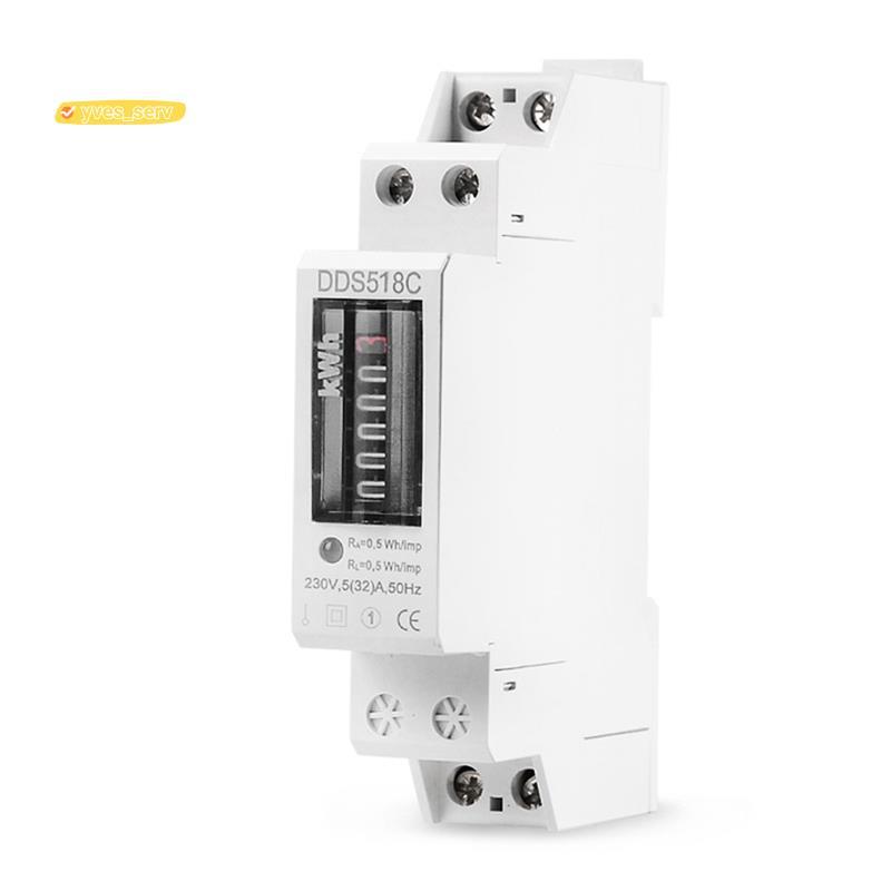 yves_service เครื่องวัด DDS518C Meter KWh Counter Din Rail เฟสเดียวการใช้ไฟฟ้า Wattmeter Meter KWh C