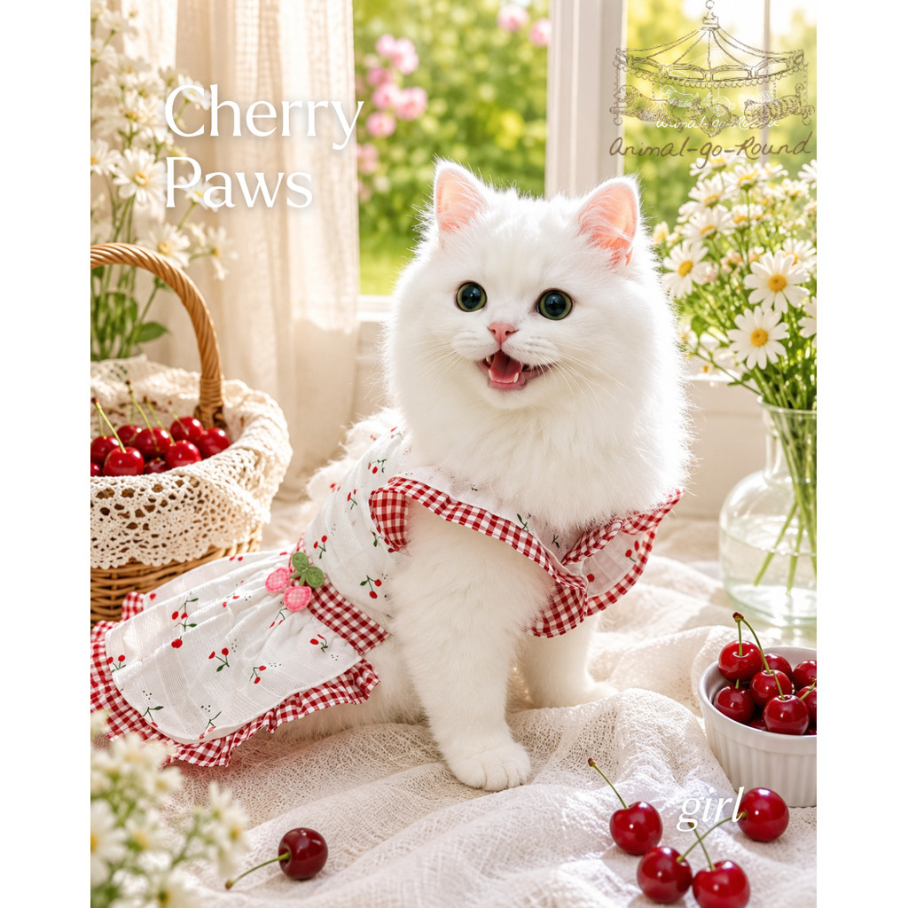 Animal-Go-Round เสื้อผ้าเครื่องแต่งกาย สัตว์เลี้ยง, หมา, แมว, สุนัข รุ่น Little Cherry Paw - Girl